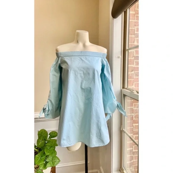 New Tibi Style Satin Poplin Off-the-shoulder Sculpted Tunic Top - Picture 2 of 6